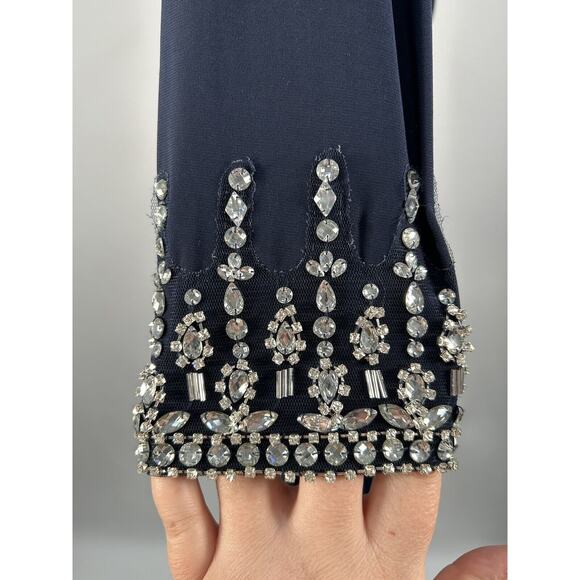 Ieena Mac Duggal Beaded Cuff Drop Shoulder Faux Wrap Gown Sz 14 Midnight NWT - Picture 9 of 16